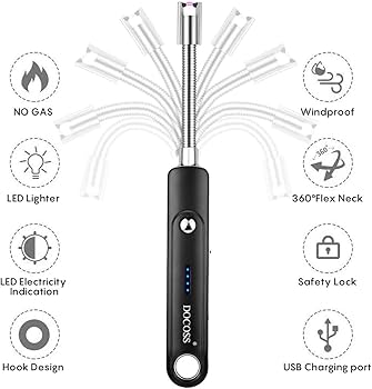 Electric Rechargeable Gas Lighter/Plasma Lighter Flameless Windproof USB Lighter 360 Deg Flexible Neck Arc Lighter for Kitchen, Pooja Room, Barbecue, Candles, Gas Stove, BBQ, Fireworks (Silver)